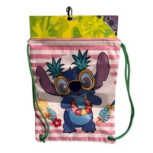 Disney Stitch Drawstring Backpack Cinch Bag Pineapple Sunglasses Pink White NWT